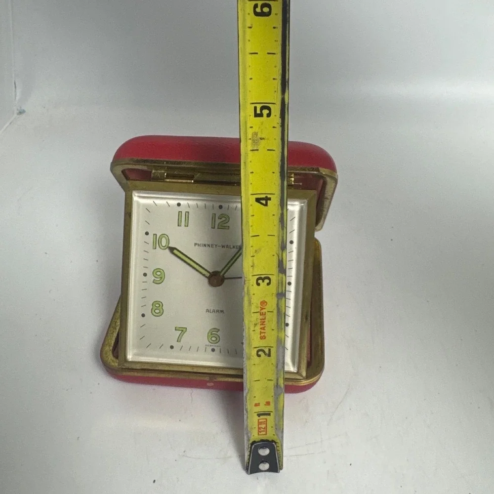 Phinney-Walker Travel Alarm Clock Red Case Germany Vintage MCM Square As is